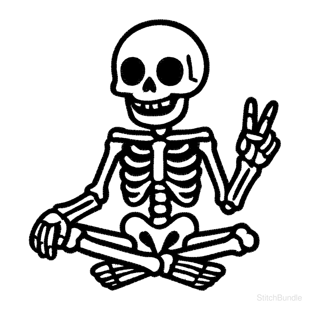Groovy Peace Sign Skeleton Halloween Embroidery Design — hero
