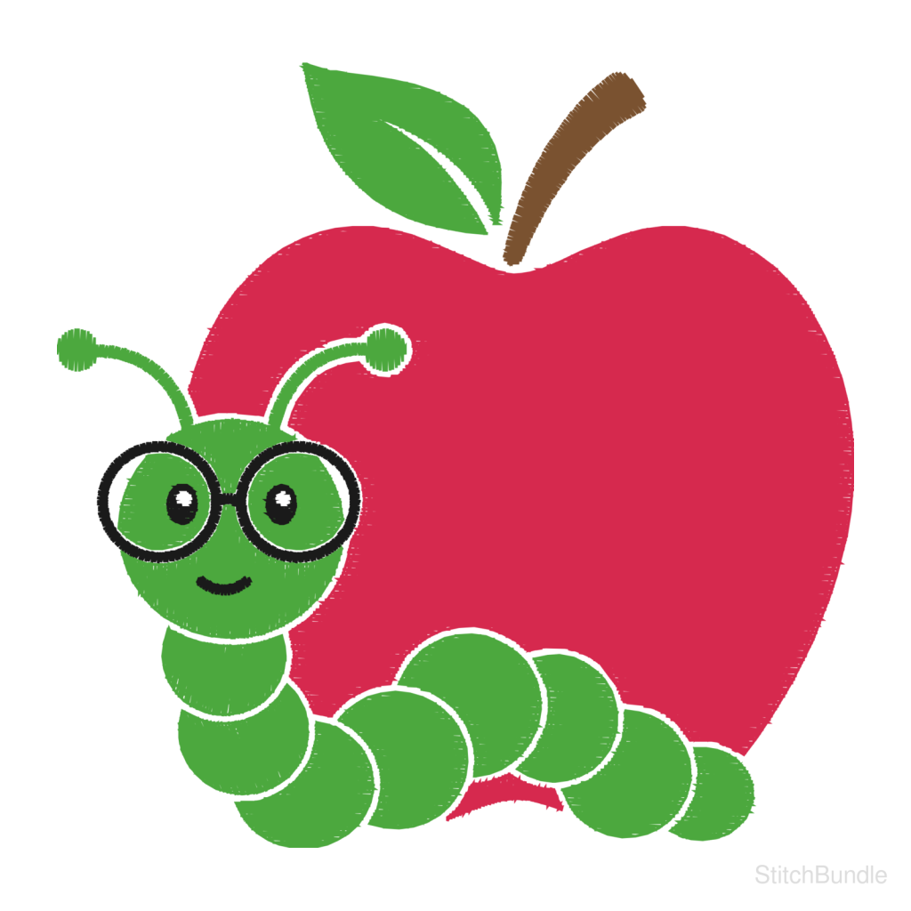 Apple With Worm Machine Embroidery Design — design preview