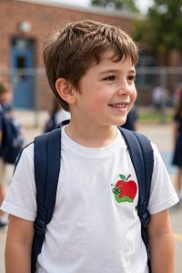 Apple With Worm Machine Embroidery Design embroidered on a t-shirt