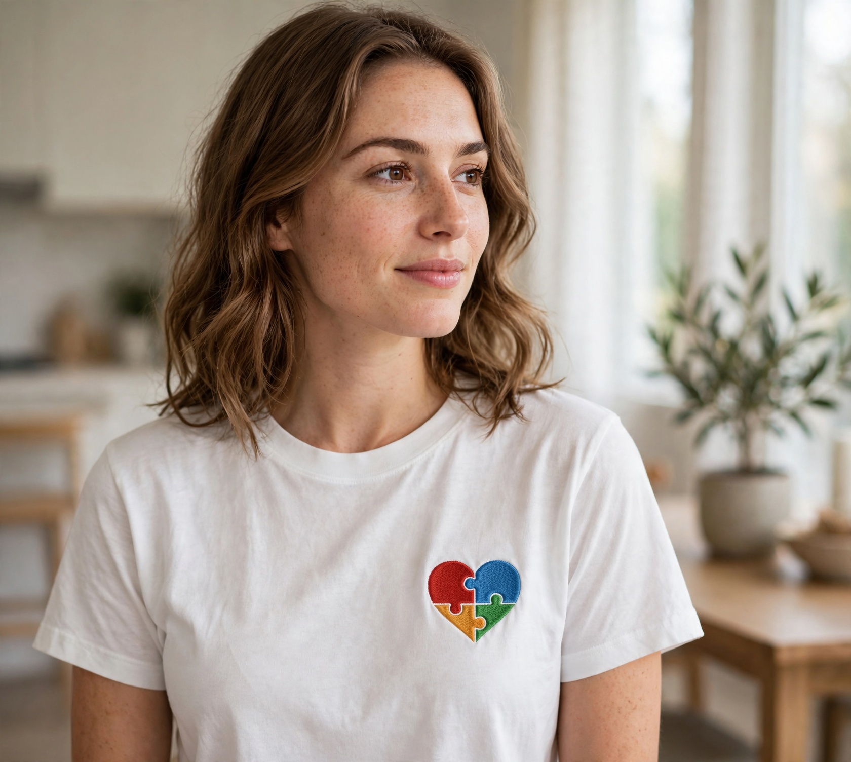 Puzzle Heart Machine Embroidery Design embroidered on a t-shirt