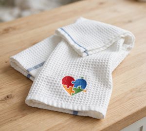 Puzzle Heart Machine Embroidery Design embroidered on a towel