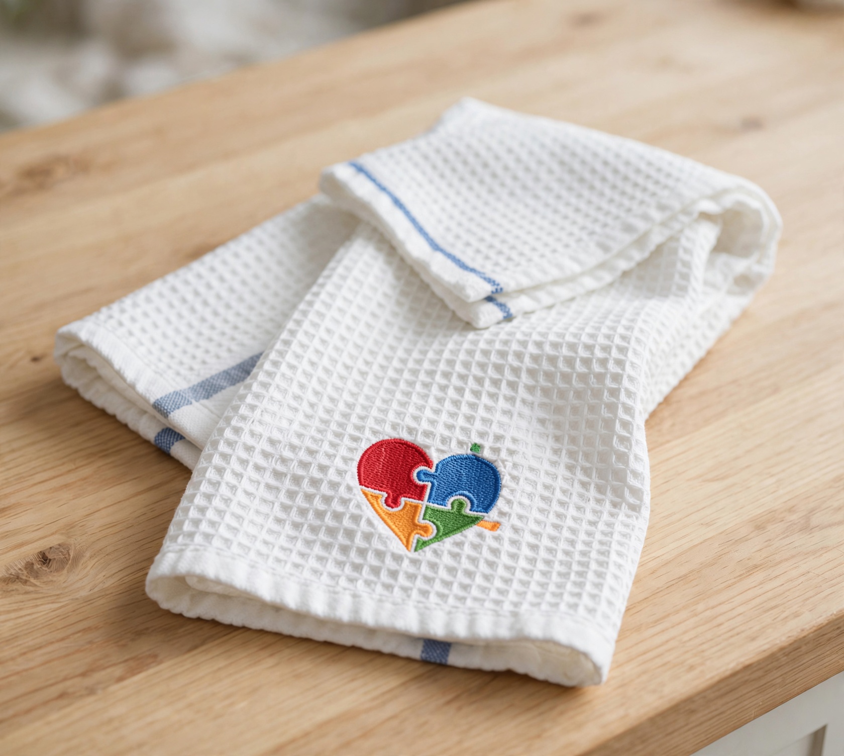 Puzzle Heart Machine Embroidery Design embroidered on a towel