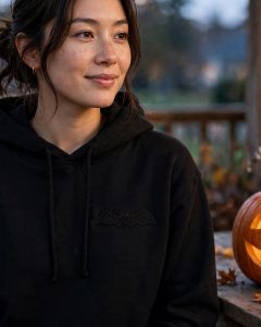 Halloween Bat Machine Embroidery Design embroidered on a hoodie
