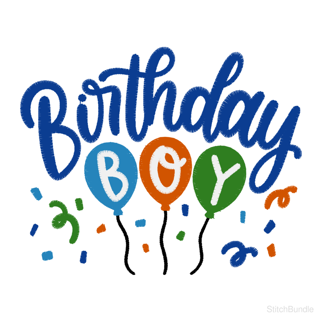 Birthday Boy Balloons Machine Embroidery Design — design preview