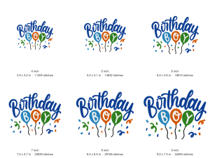 Birthday Boy Balloons Machine Embroidery Design — size guide