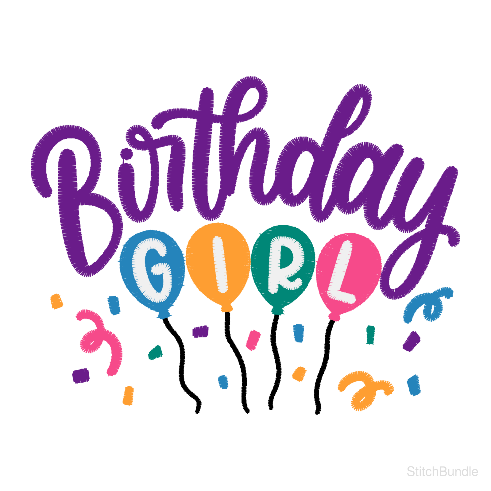 Birthday Girl Balloons Machine Embroidery Design — design preview