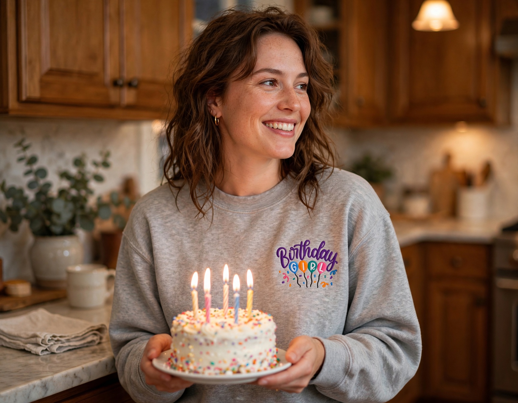 Birthday Girl Balloons Machine Embroidery Design embroidered on a hoodie