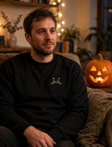 Halloween Black Cat Machine Embroidery Design embroidered on a hoodie