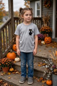 Halloween Black Cat Machine Embroidery Design embroidered on a t-shirt