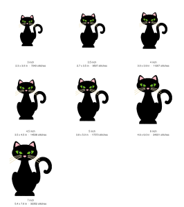 Halloween Black Cat Machine Embroidery Design — size guide
