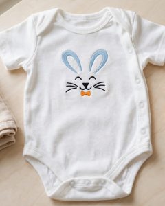 Boy Bunny Face Machine Embroidery Design embroidered on a baby onesie