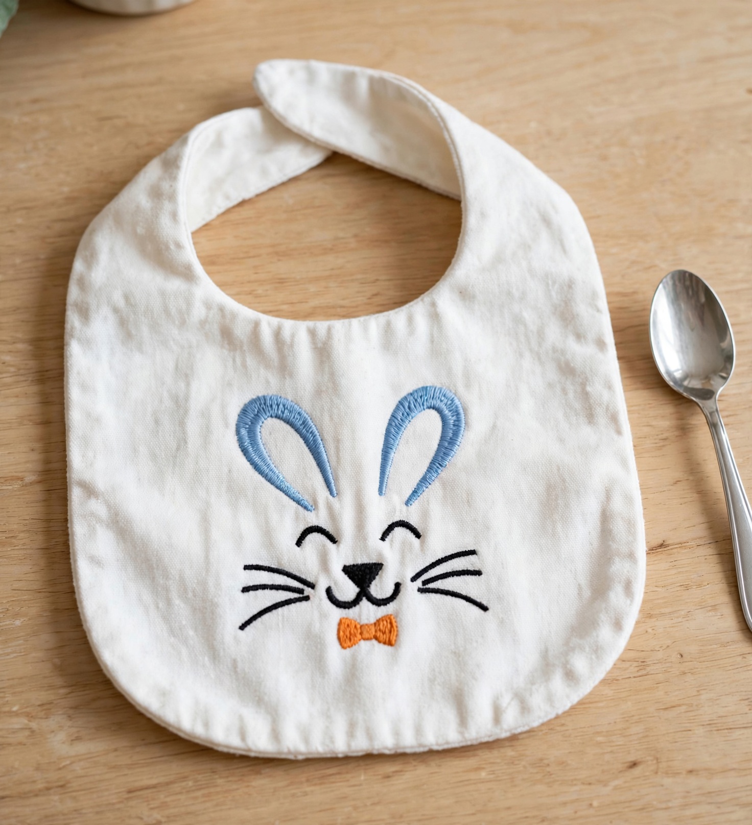 Boy Bunny Face Machine Embroidery Design embroidered on a bib