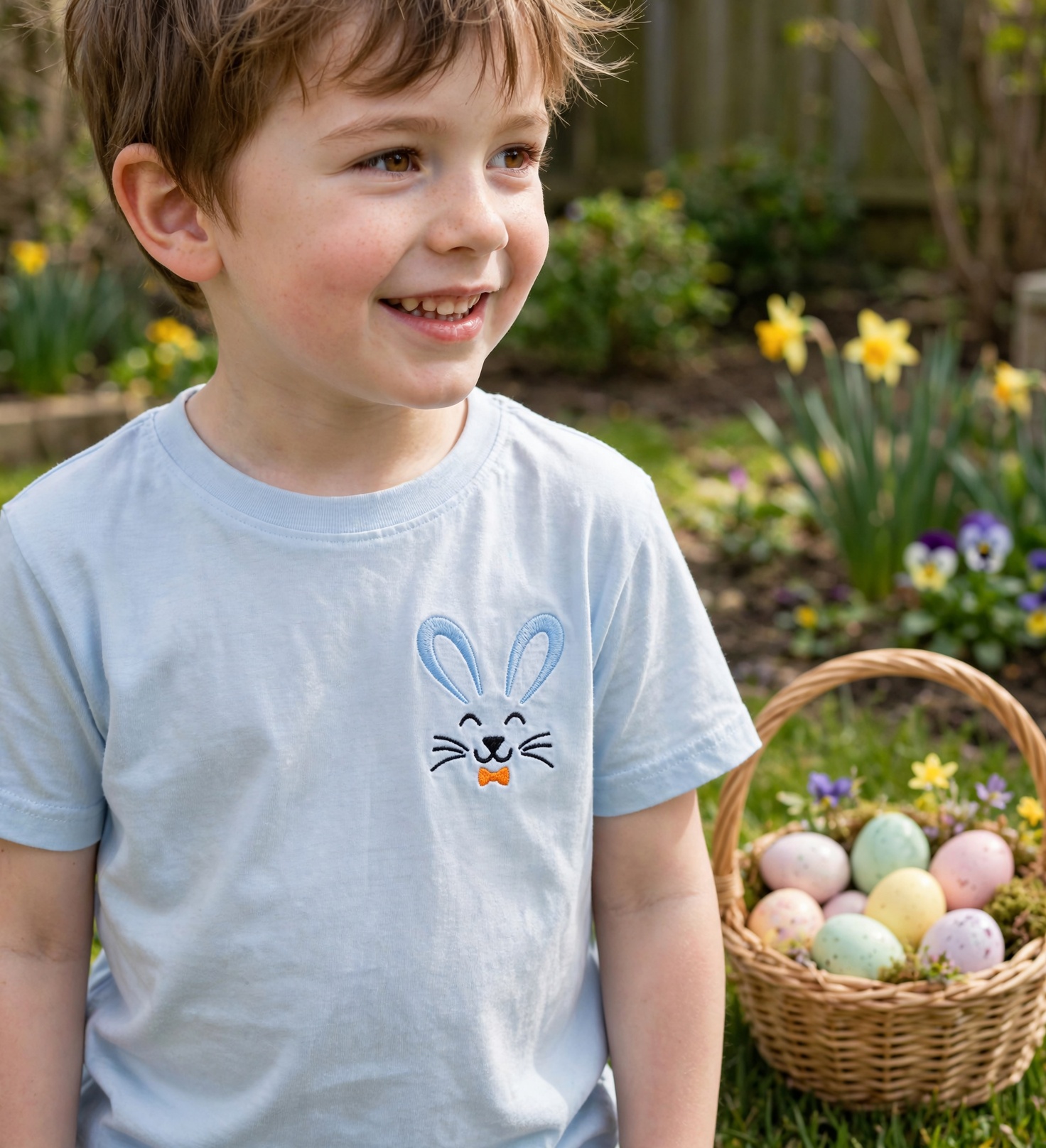 Boy Bunny Face Machine Embroidery Design embroidered on a t-shirt