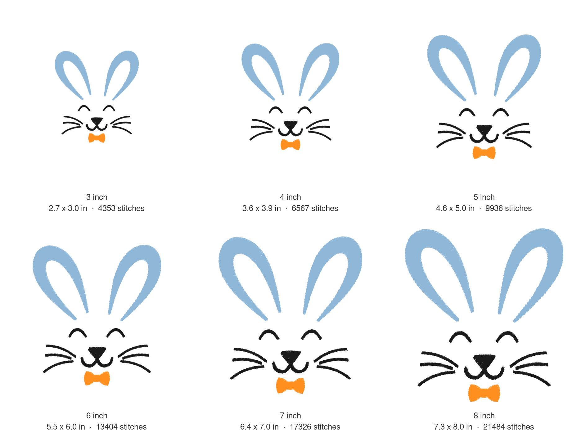 Boy Bunny Face Machine Embroidery Design — size guide