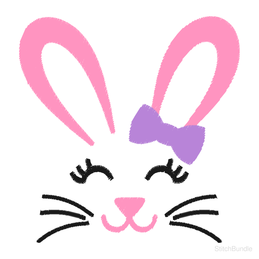 Girl Bunny Face Machine Embroidery Design — design preview