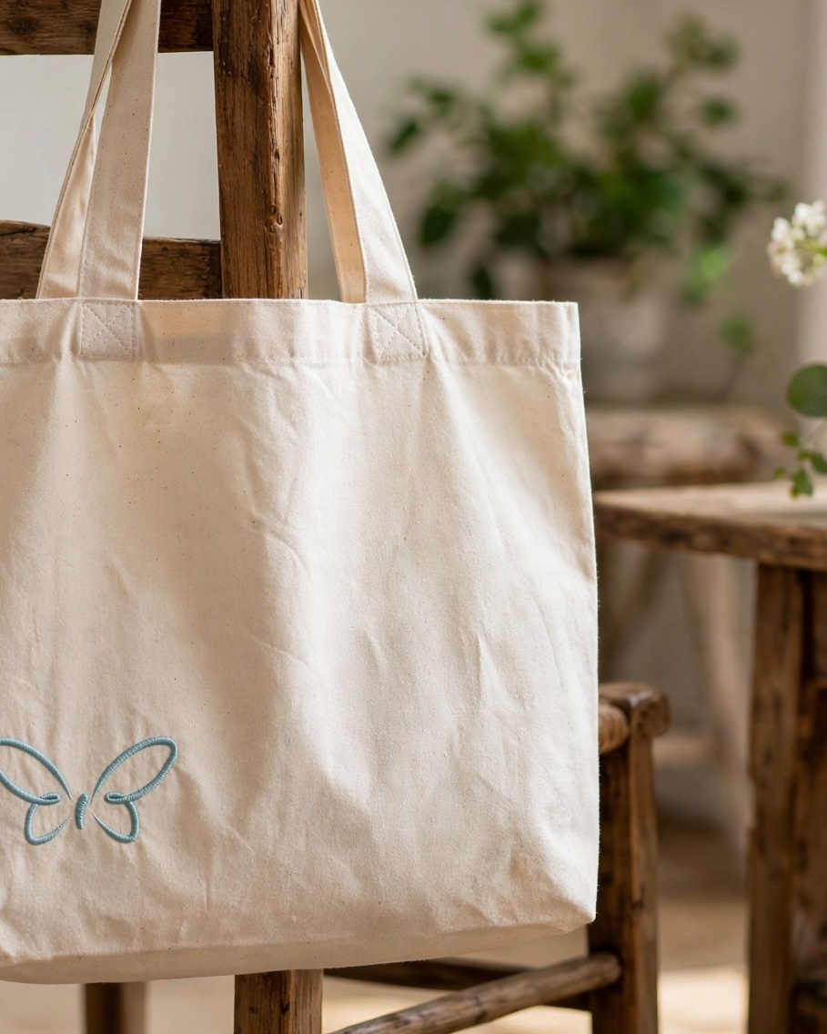 Butterfly Outline Machine Embroidery Design embroidered on a tote bag