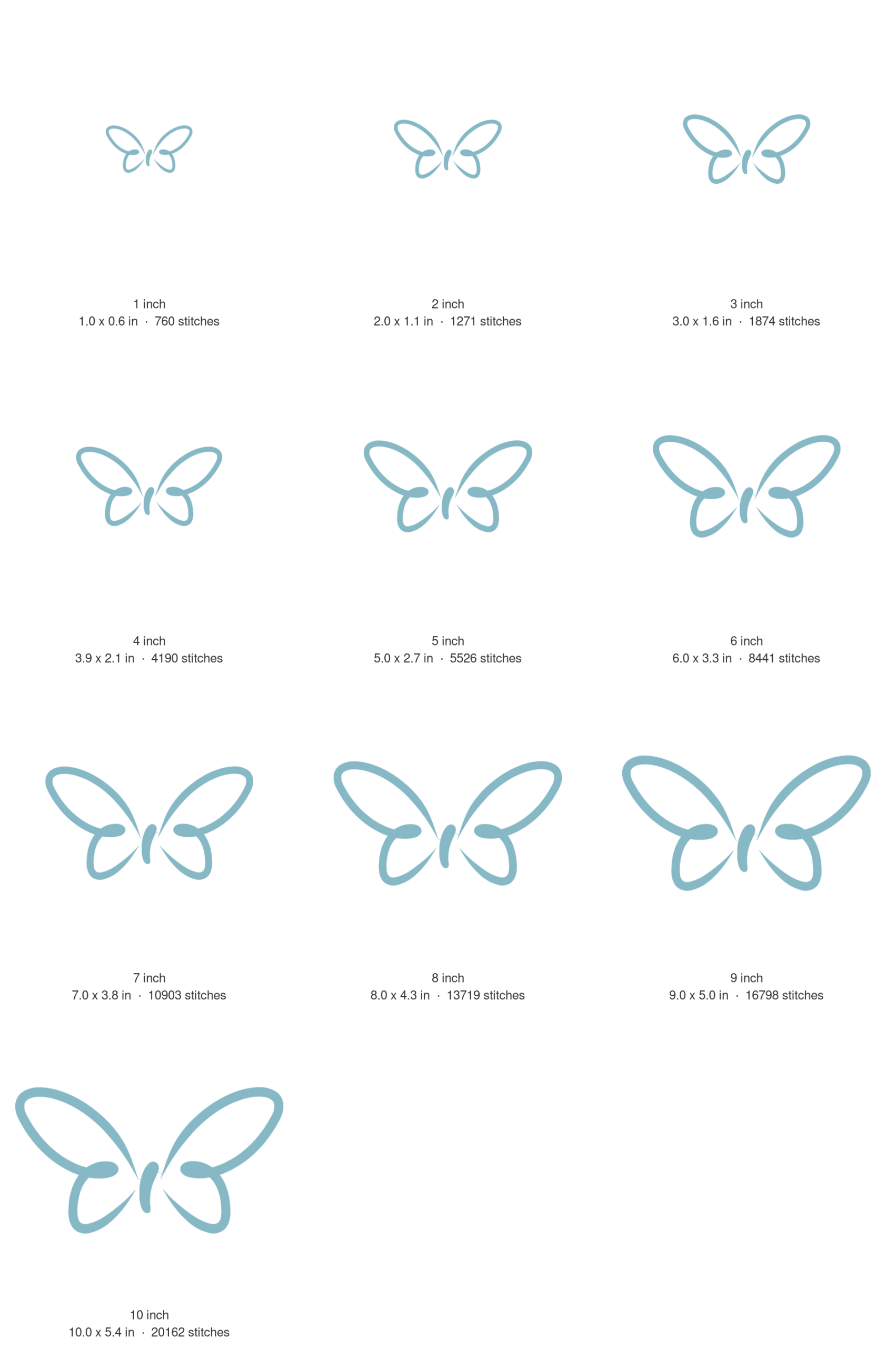 Butterfly Outline Machine Embroidery Design — size guide