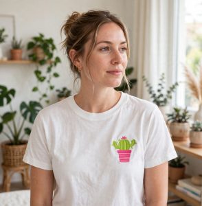 Cactus Machine Embroidery Design embroidered on a t-shirt