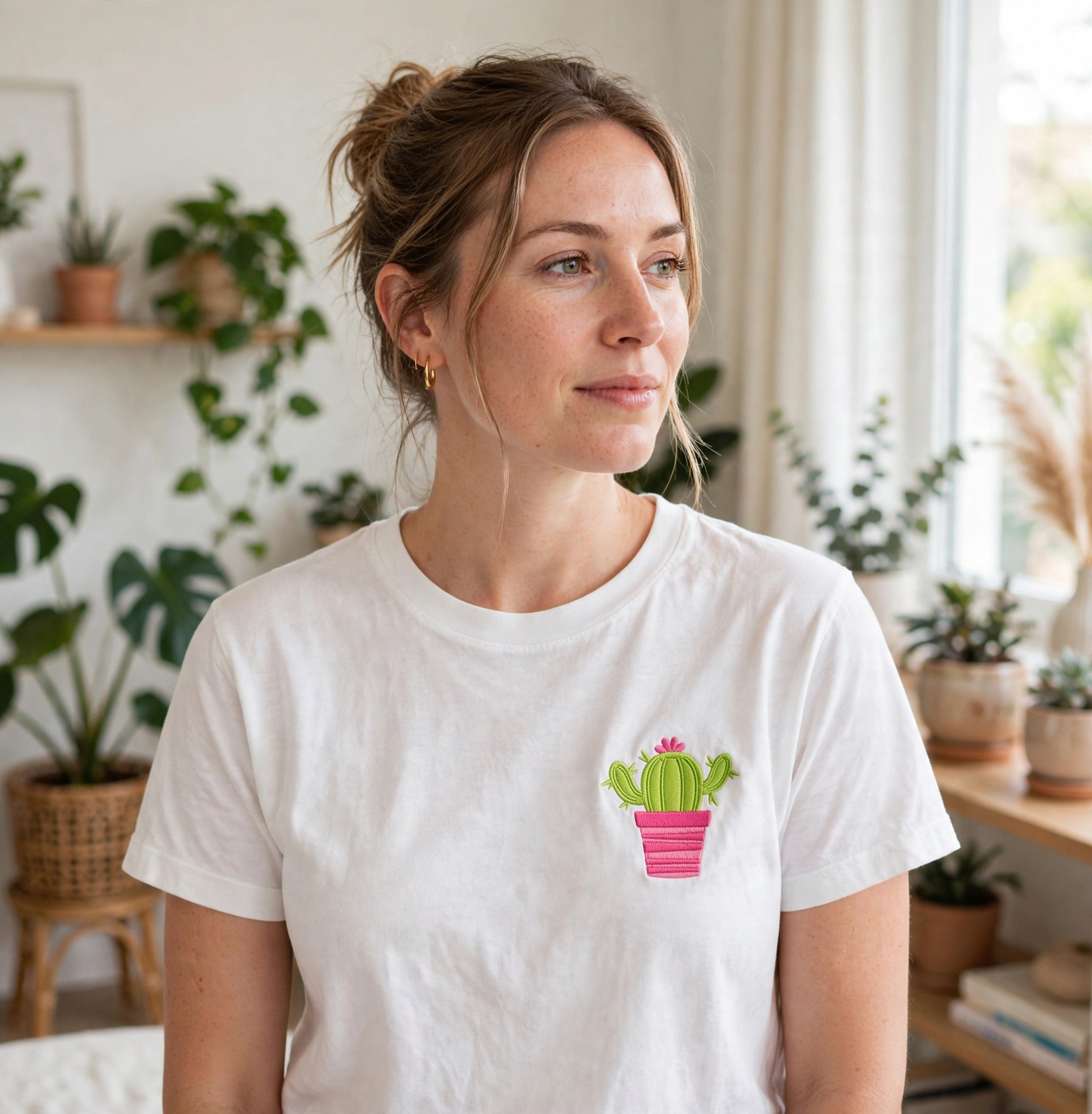 Cactus Machine Embroidery Design embroidered on a t-shirt