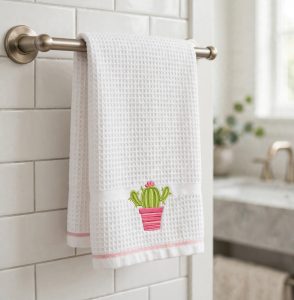 Cactus Machine Embroidery Design embroidered on a towel