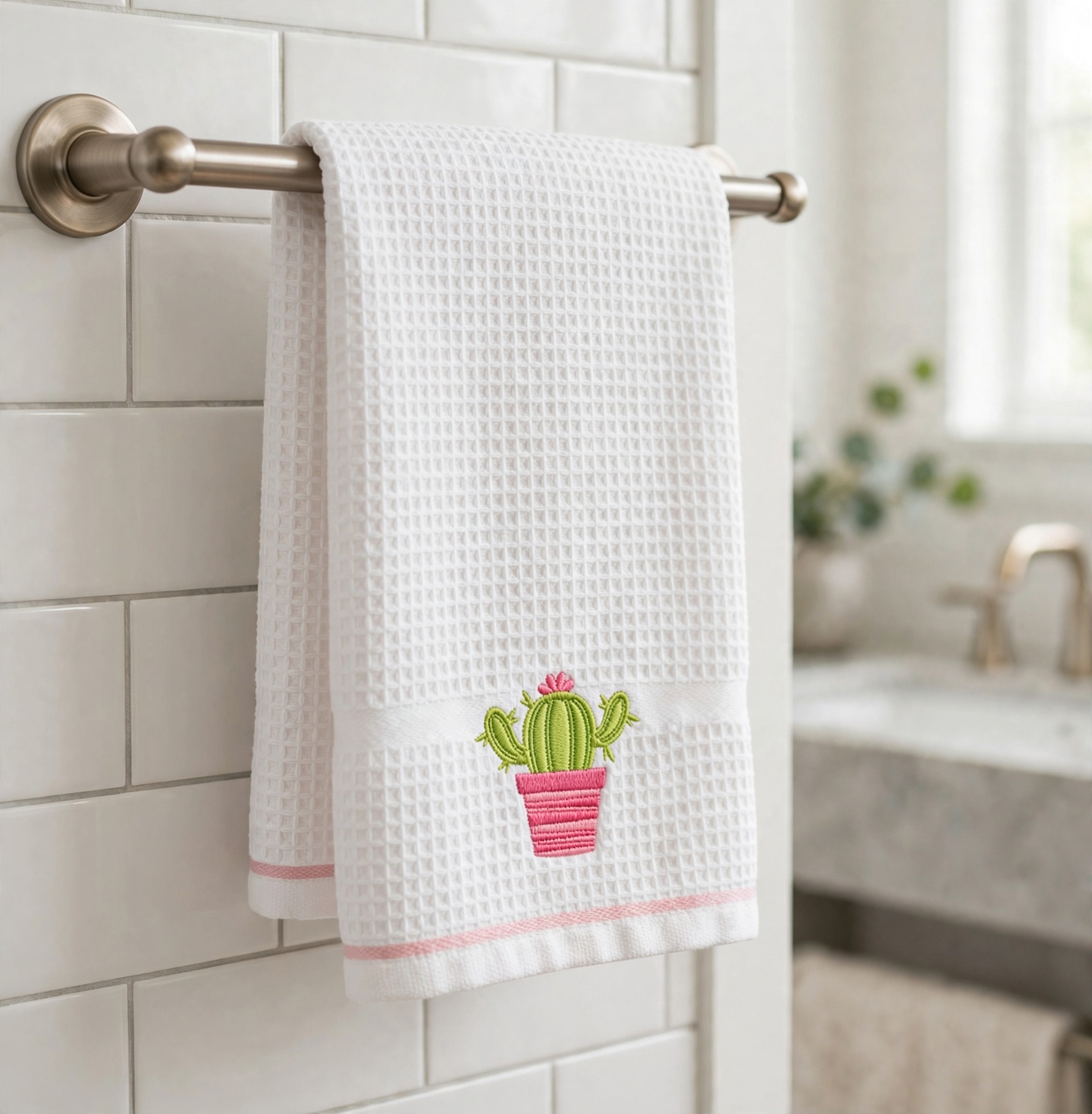 Cactus Machine Embroidery Design embroidered on a towel