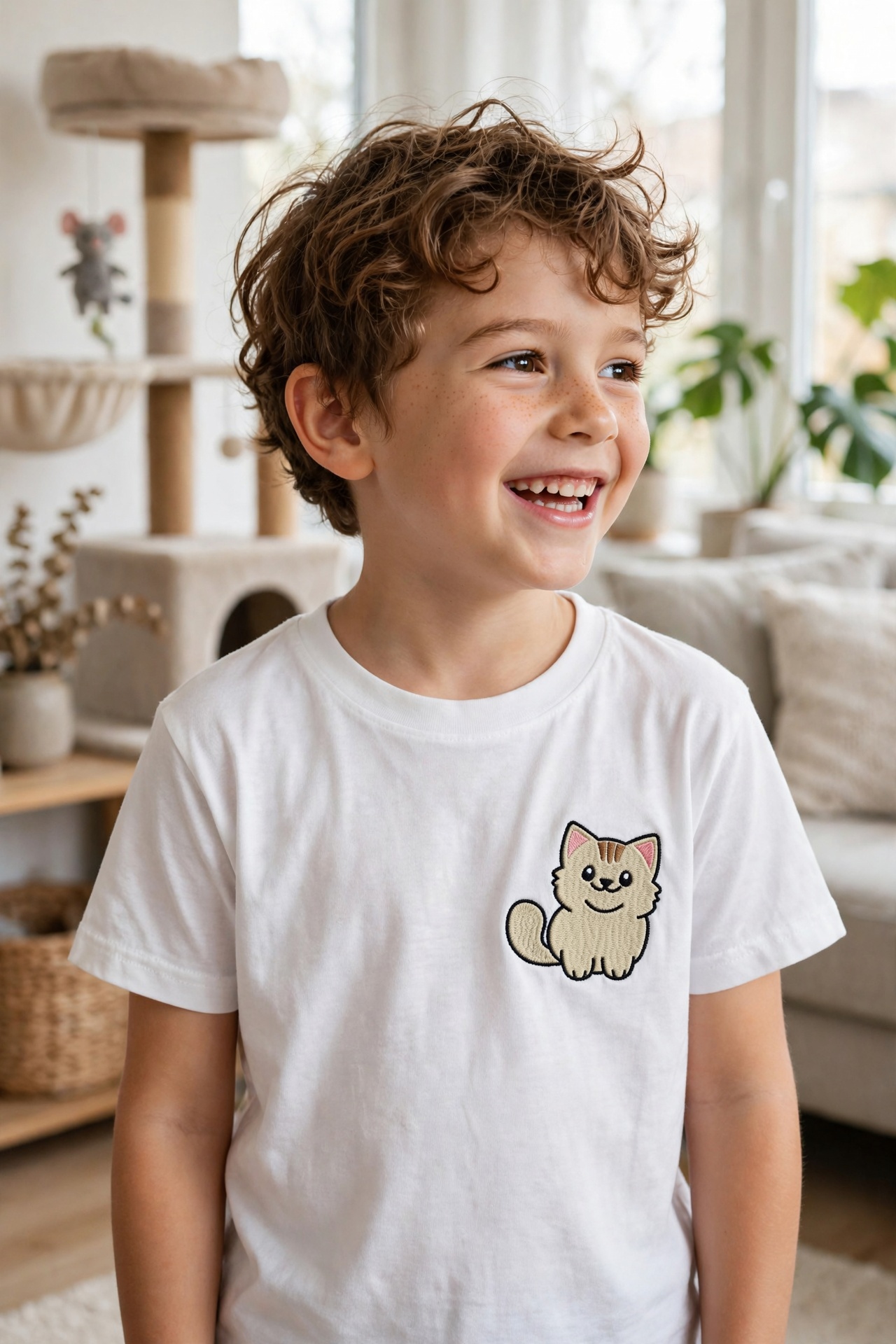Cute Cat Machine Embroidery Design embroidered on a t-shirt