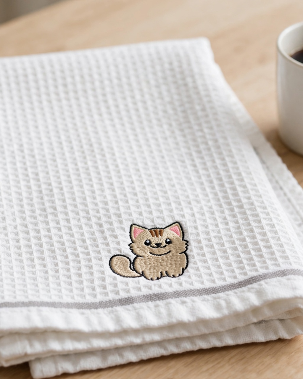 Cute Cat Machine Embroidery Design embroidered on a towel