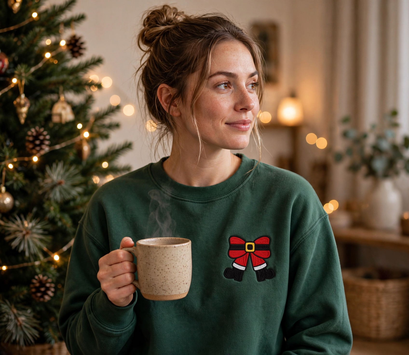 Christmas Santa Bow Machine Embroidery Design embroidered on a hoodie