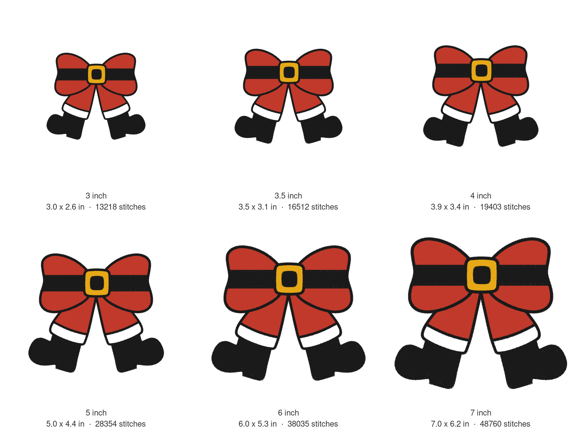 Christmas Santa Bow Machine Embroidery Design — size guide