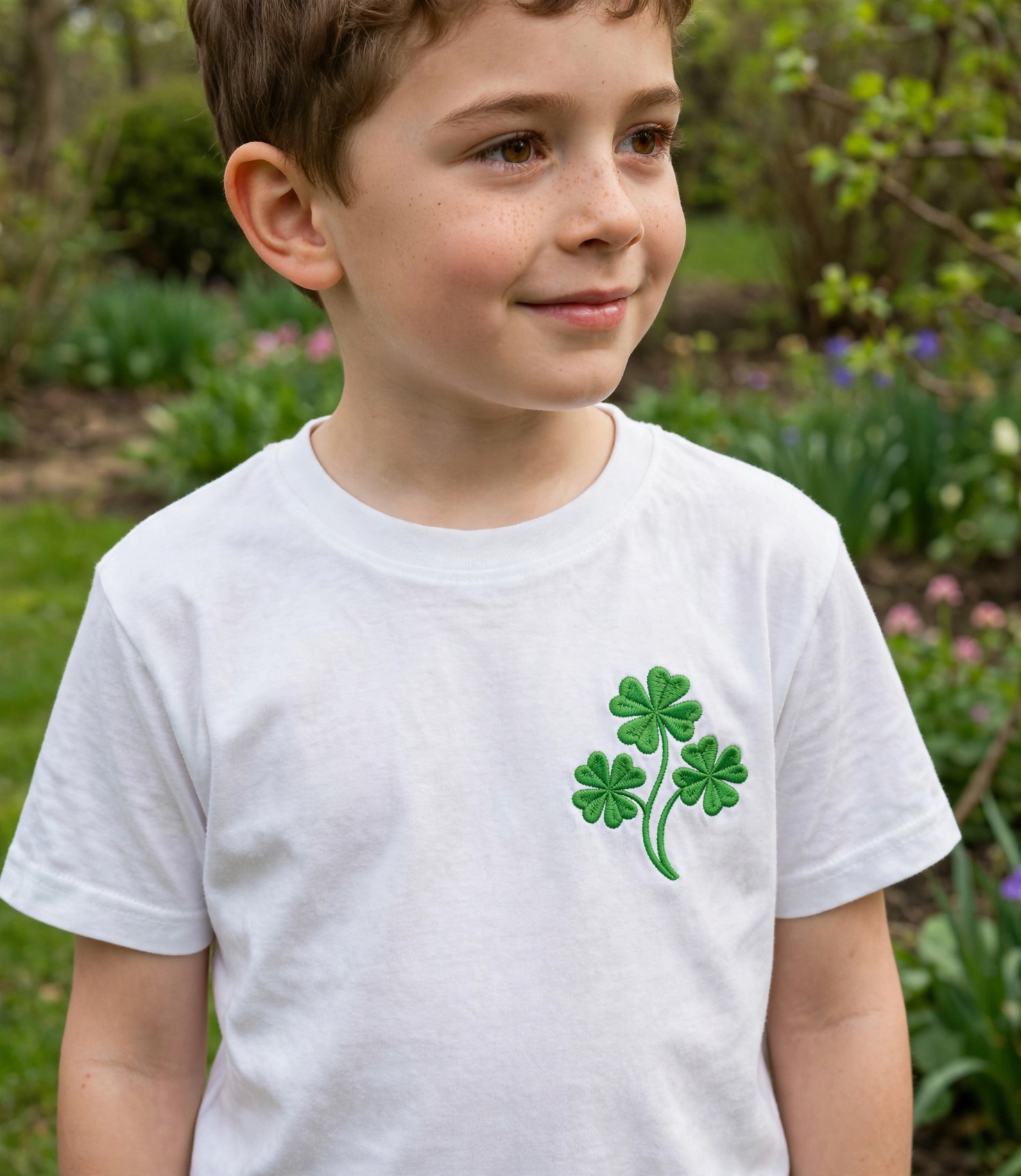 Four Leaf Clover Machine Embroidery Design embroidered on a t-shirt