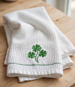 Four Leaf Clover Machine Embroidery Design embroidered on a towel