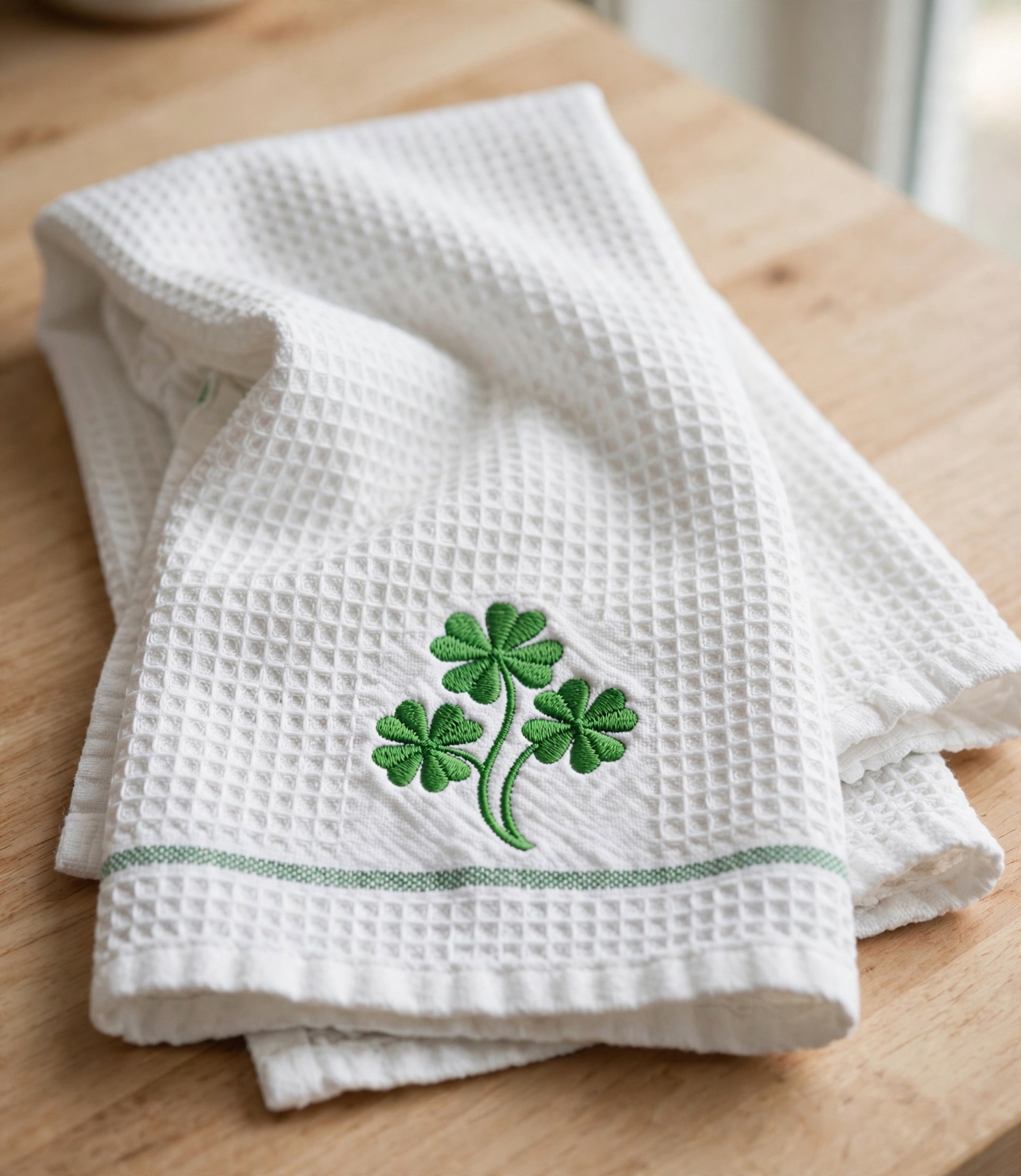 Four Leaf Clover Machine Embroidery Design embroidered on a towel