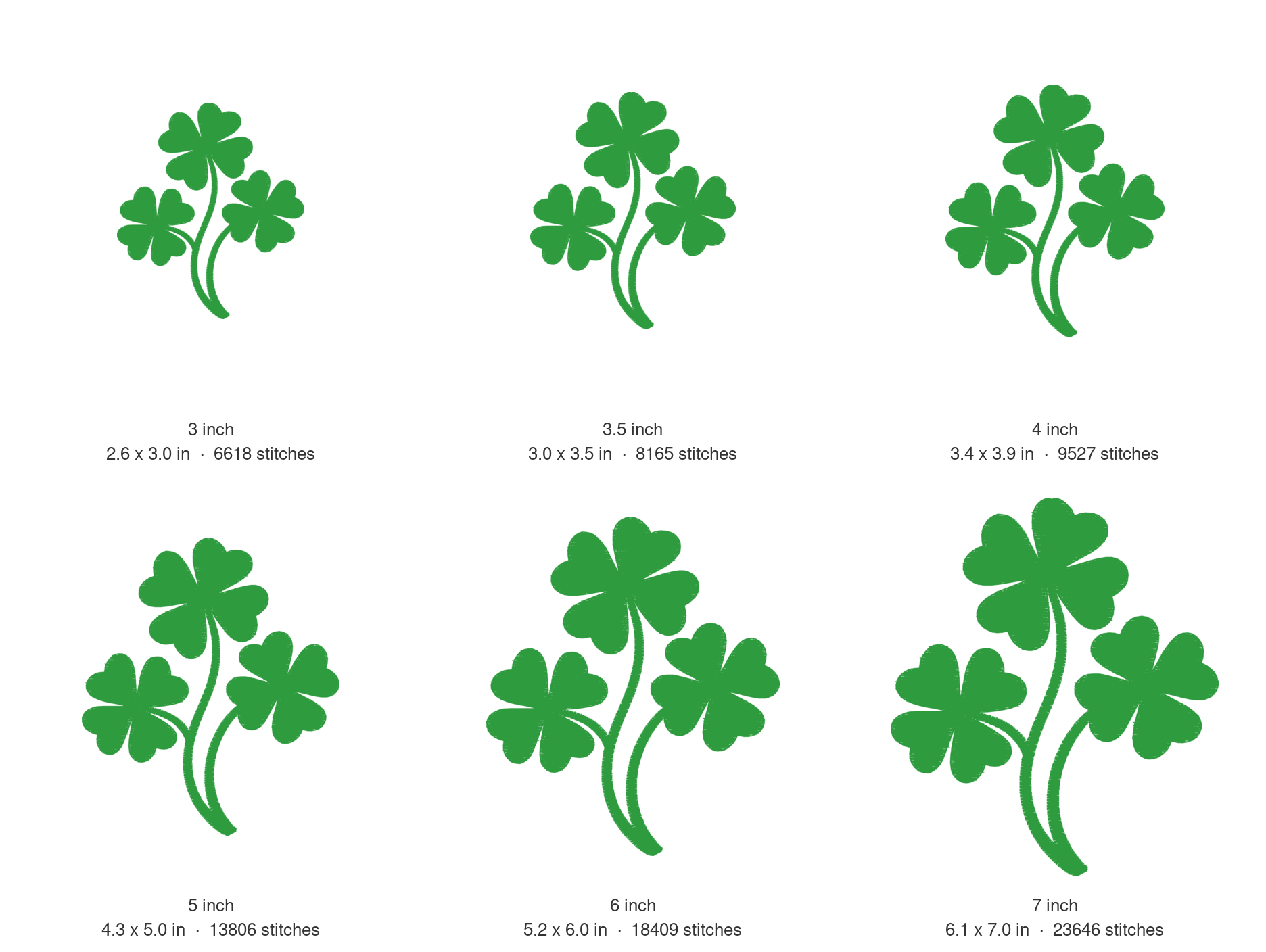 Four Leaf Clover Machine Embroidery Design — size guide