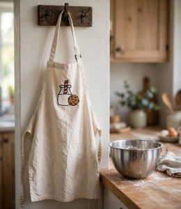 Cookie and Milk Machine Embroidery Design embroidered on a apron