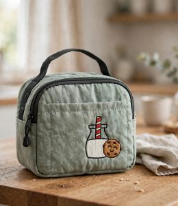 Cookie and Milk Machine Embroidery Design embroidered on a bag