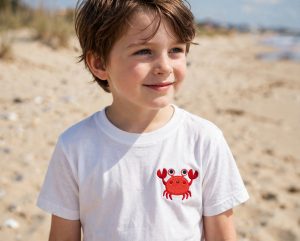 Cute Crab Machine Embroidery Design embroidered on a t-shirt
