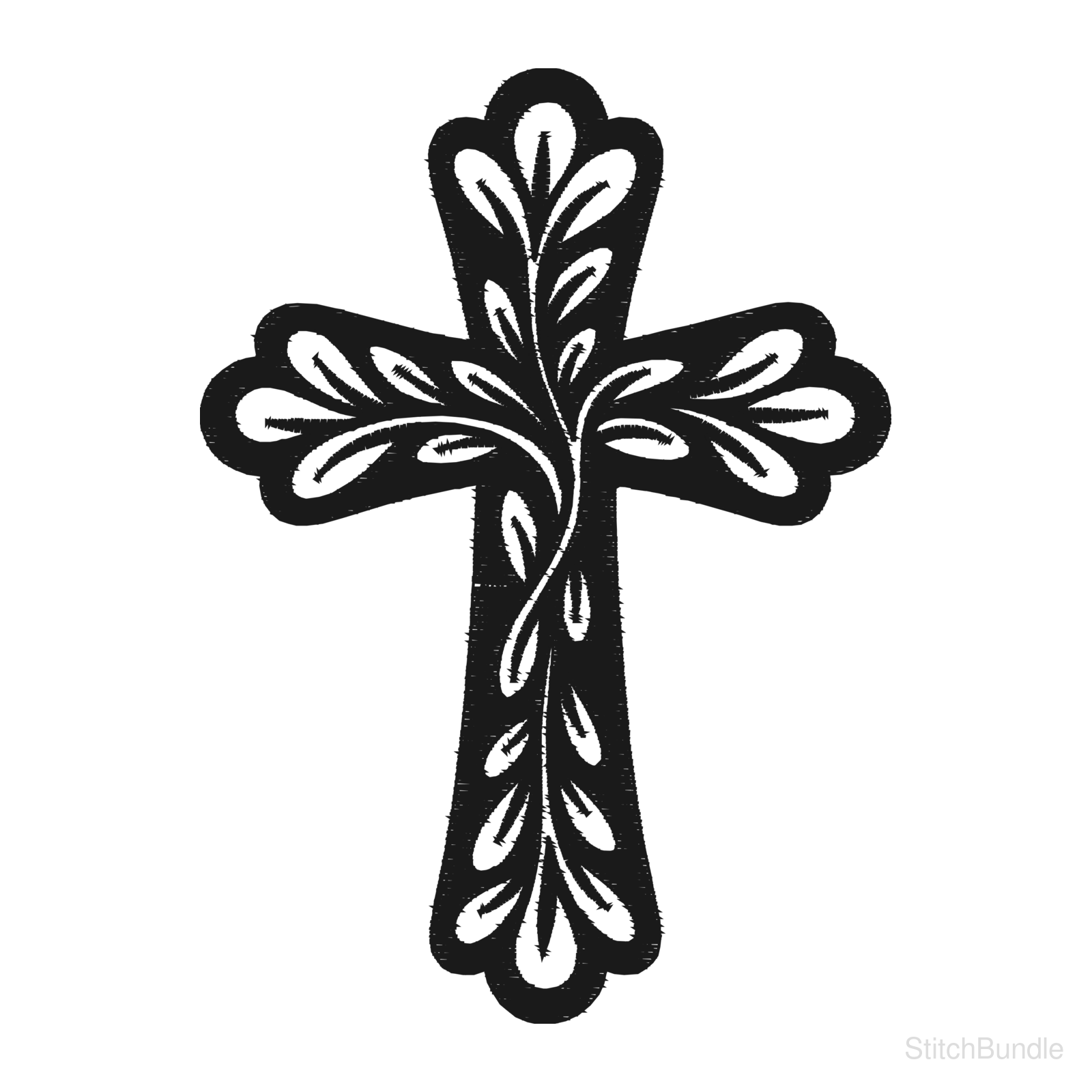 Leaf Cutout Cross Machine Embroidery Design — design preview