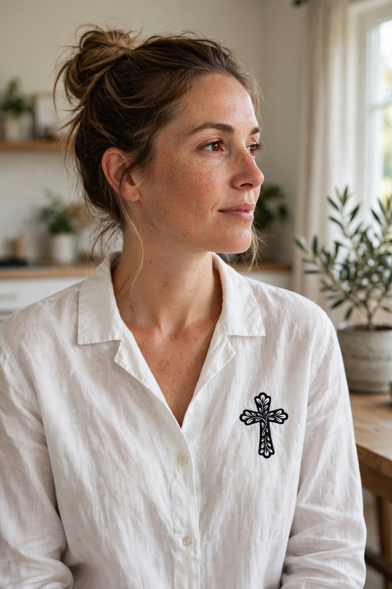 Leaf Cutout Cross Machine Embroidery Design shown in use