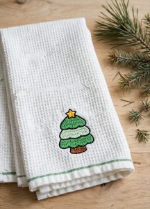 Chunky Christmas Tree Machine Embroidery Design embroidered on a towel