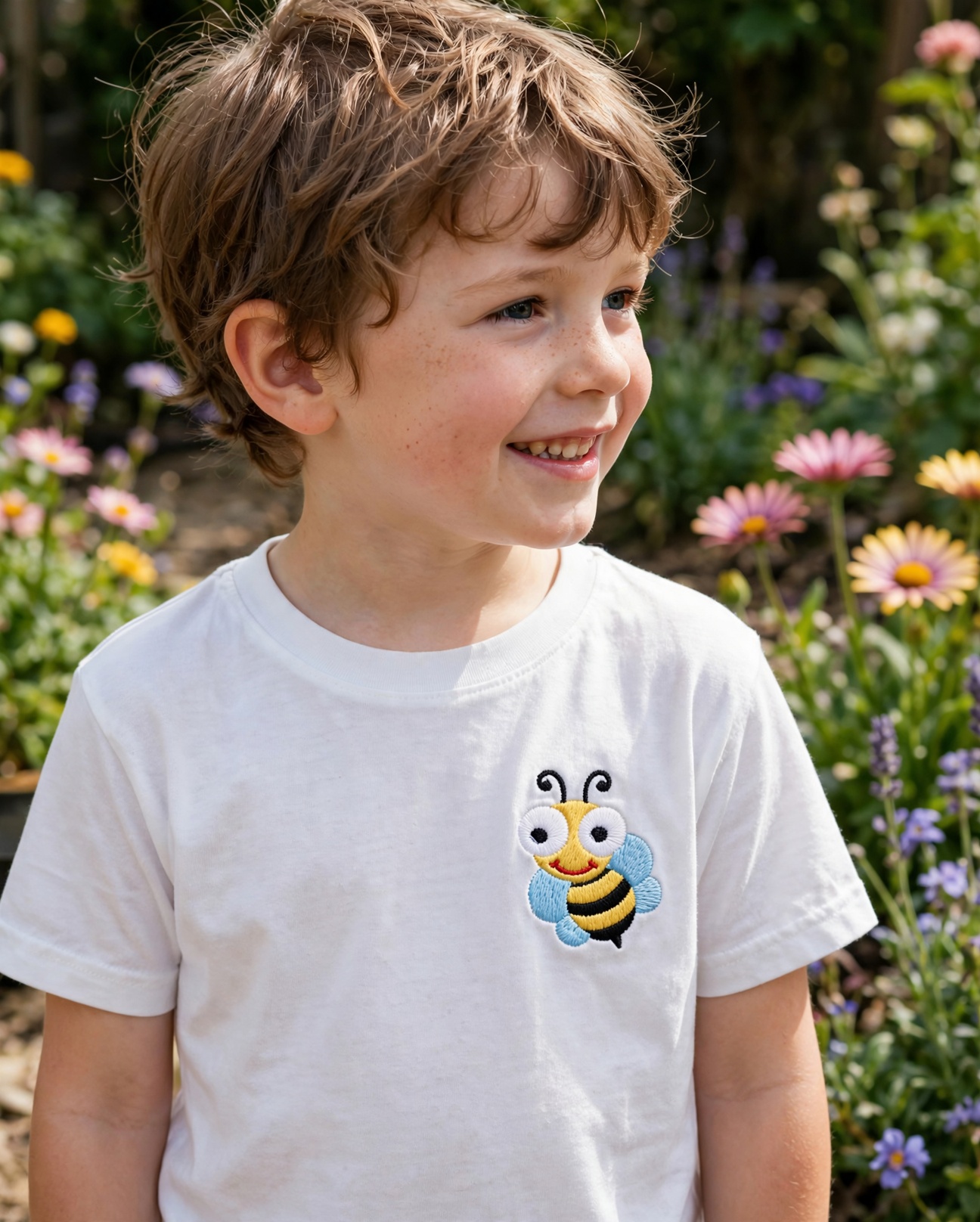 Cute Bee Machine Embroidery Design embroidered on a t-shirt