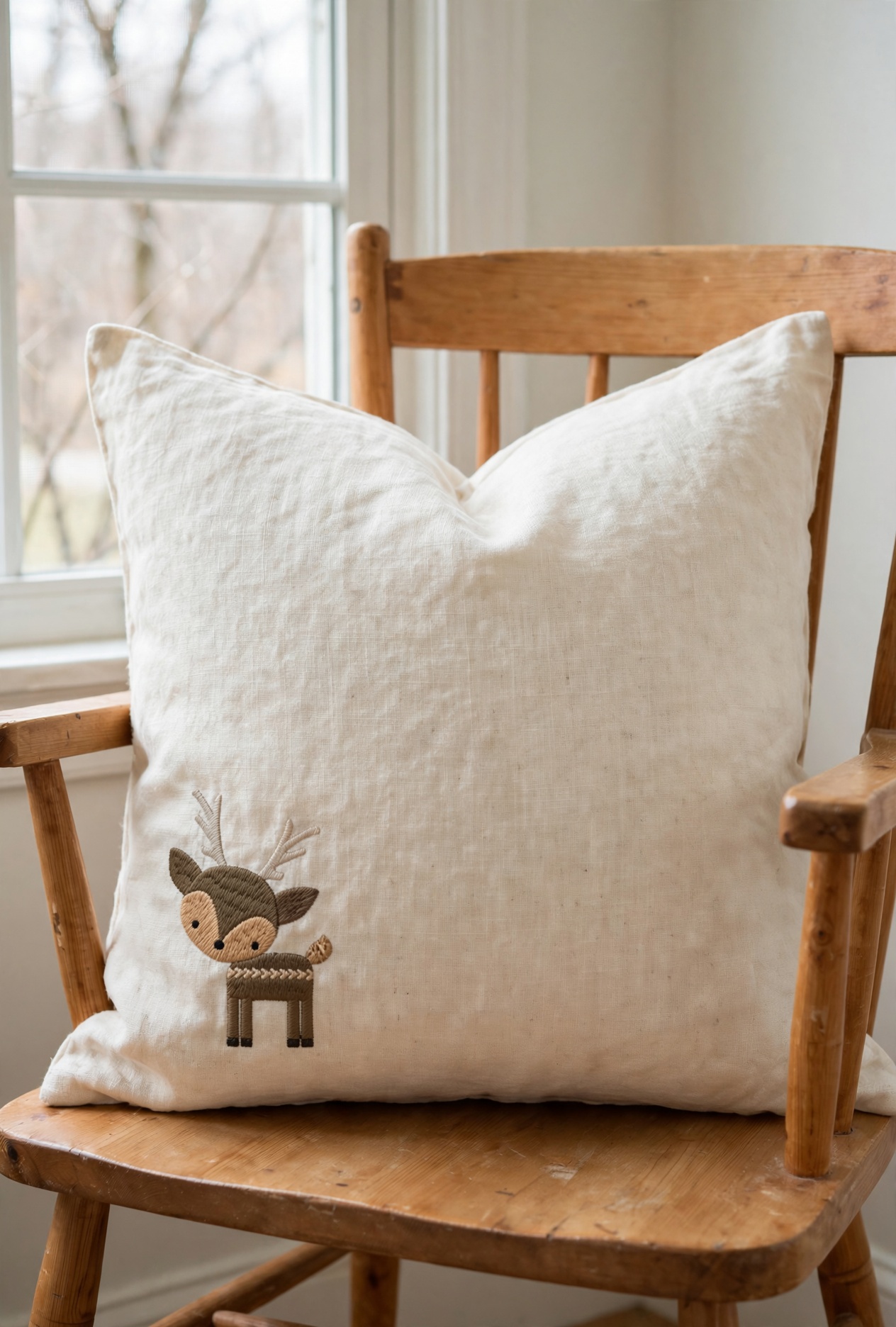 Woodland Deer Machine Embroidery Design embroidered on a pillow