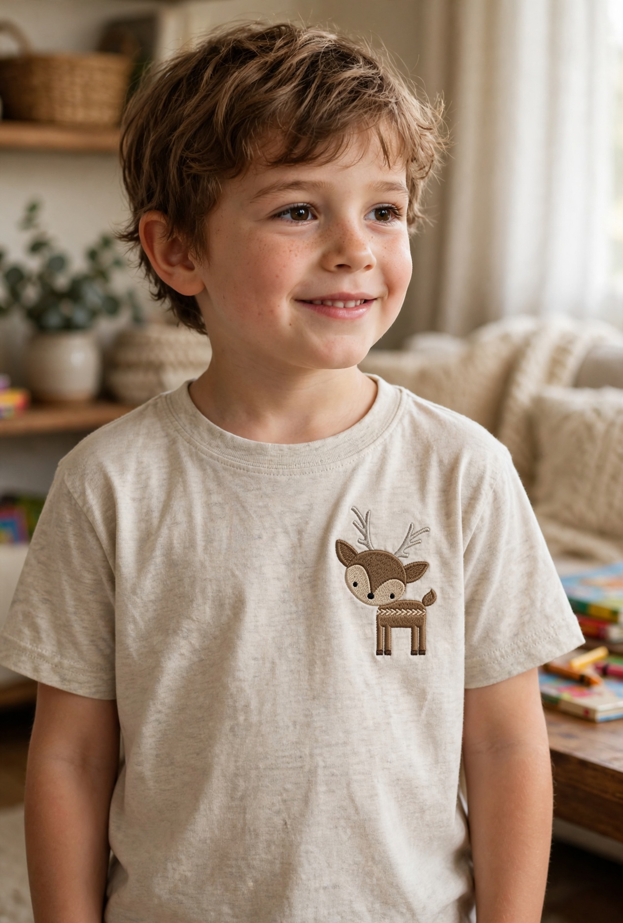 Woodland Deer Machine Embroidery Design embroidered on a t-shirt