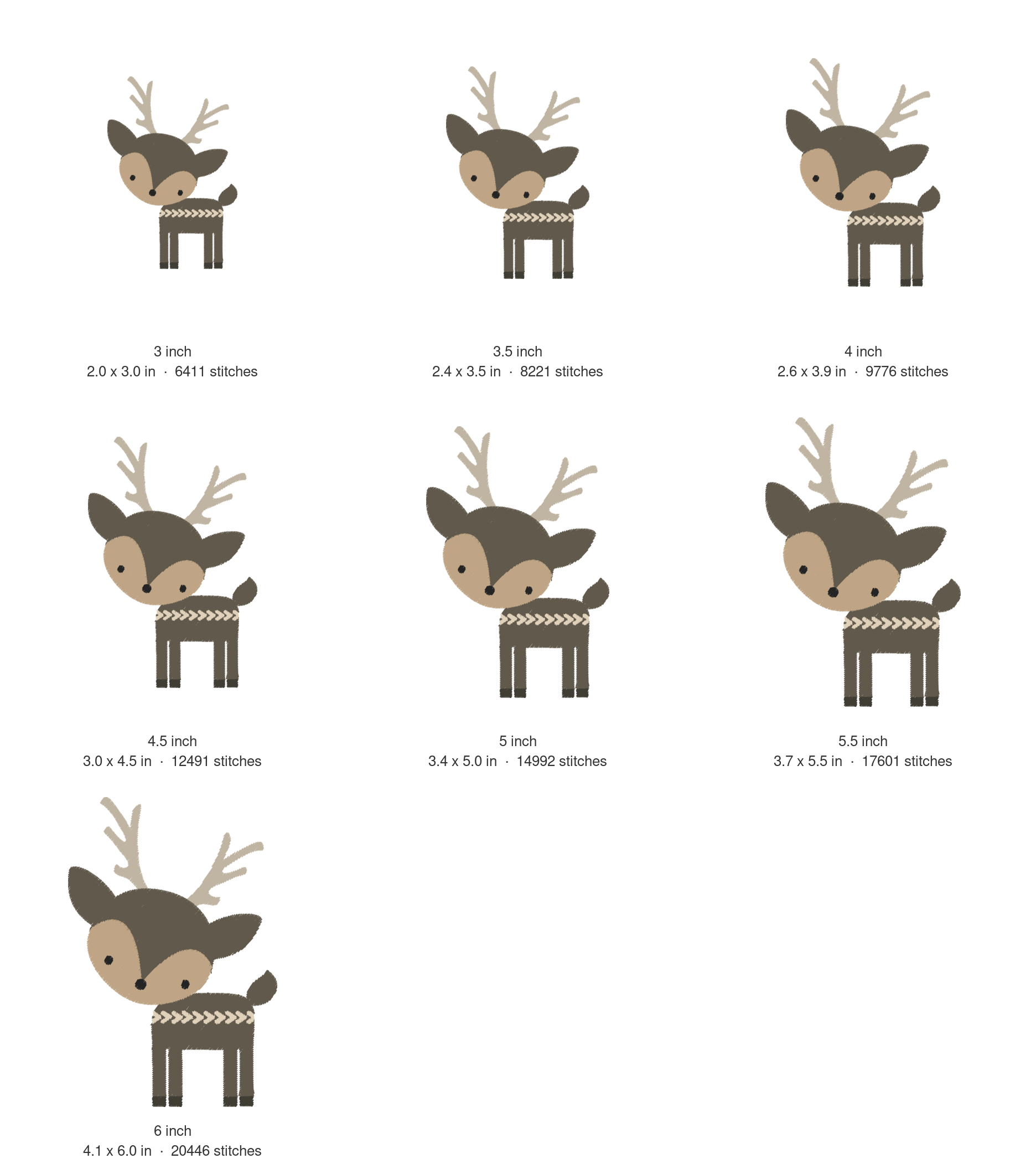 Woodland Deer Machine Embroidery Design — size guide