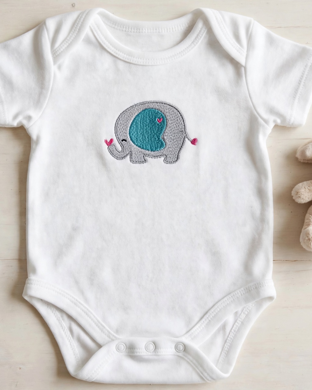 Elephant Machine Embroidery Design embroidered on a baby onesie