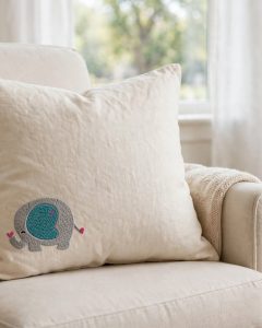 Elephant Machine Embroidery Design embroidered on a pillow