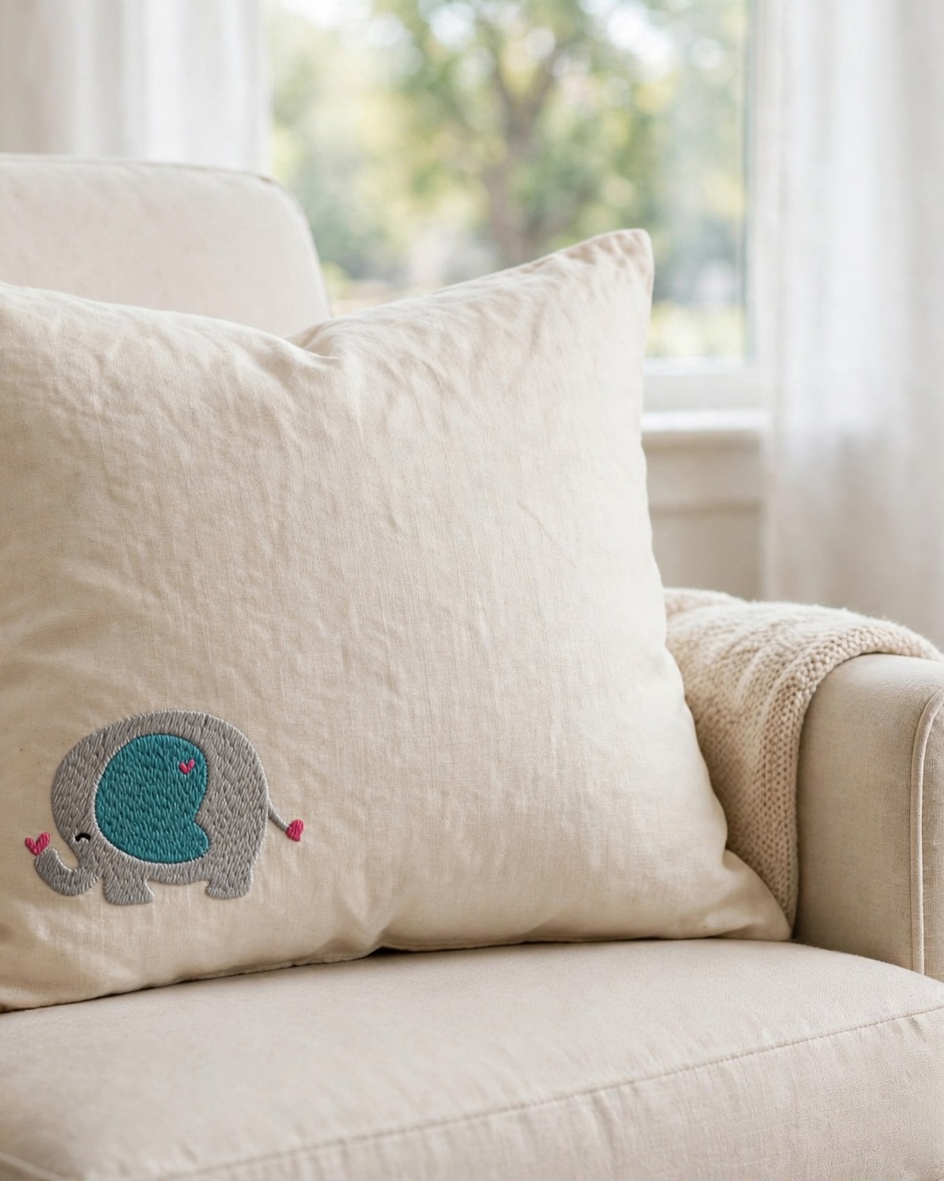 Elephant Machine Embroidery Design embroidered on a pillow