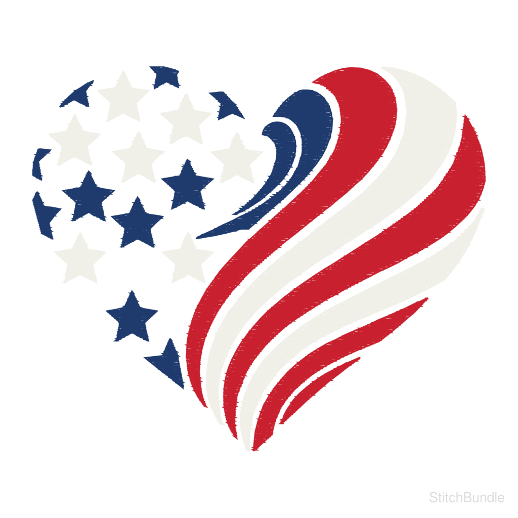 Flag Heart Machine Embroidery Design — design preview