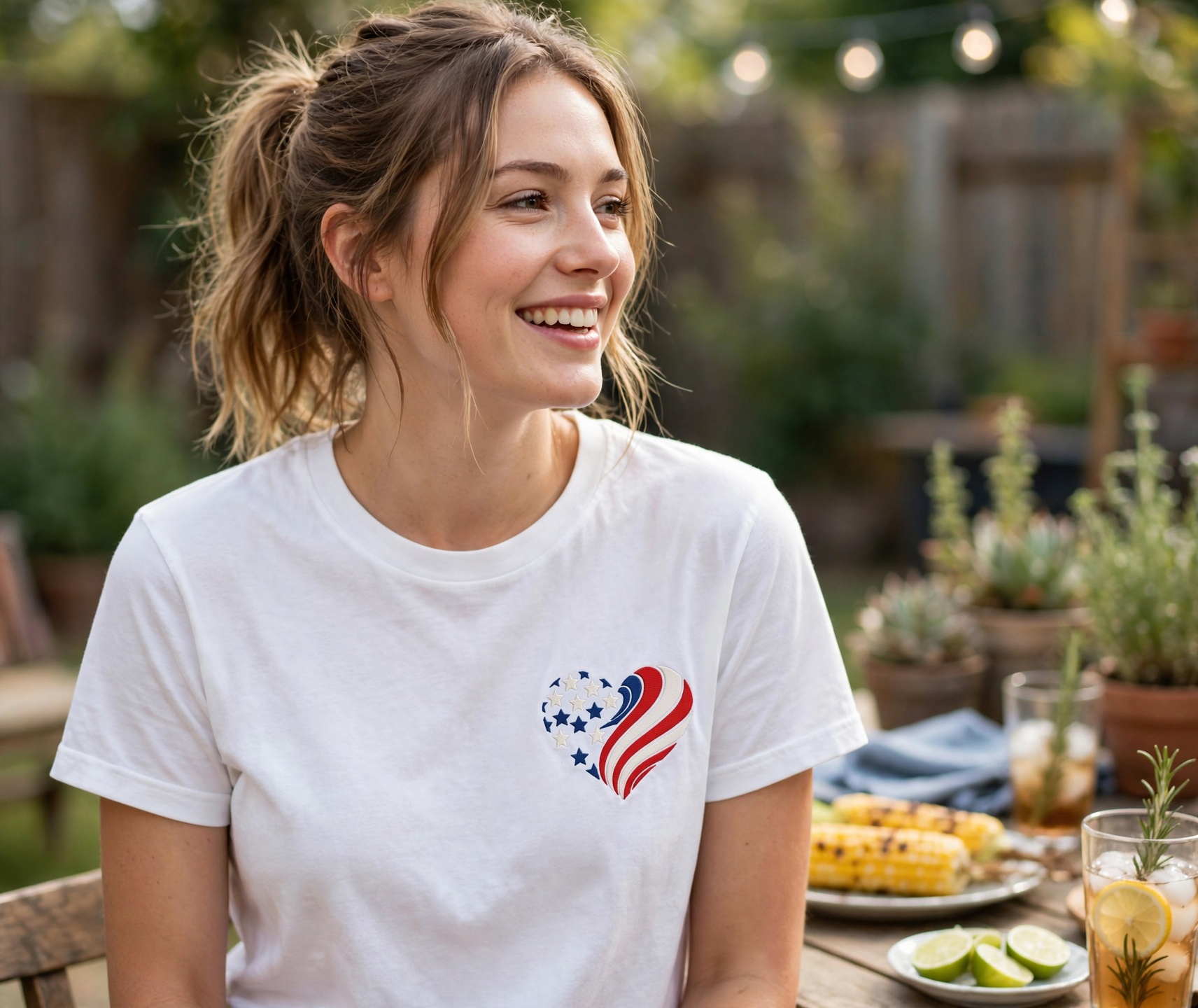 Flag Heart Machine Embroidery Design embroidered on a t-shirt