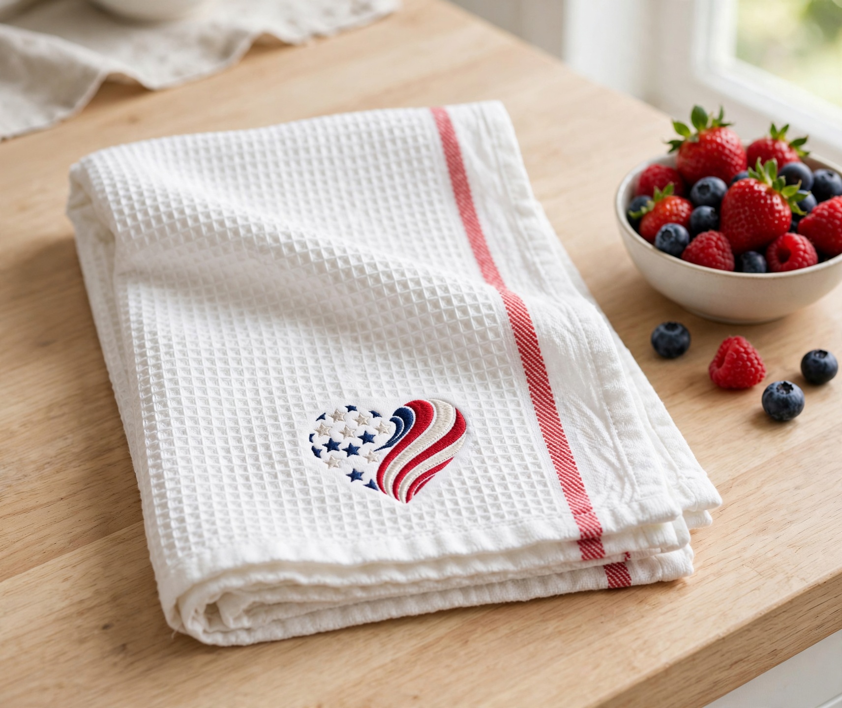 Flag Heart Machine Embroidery Design embroidered on a towel