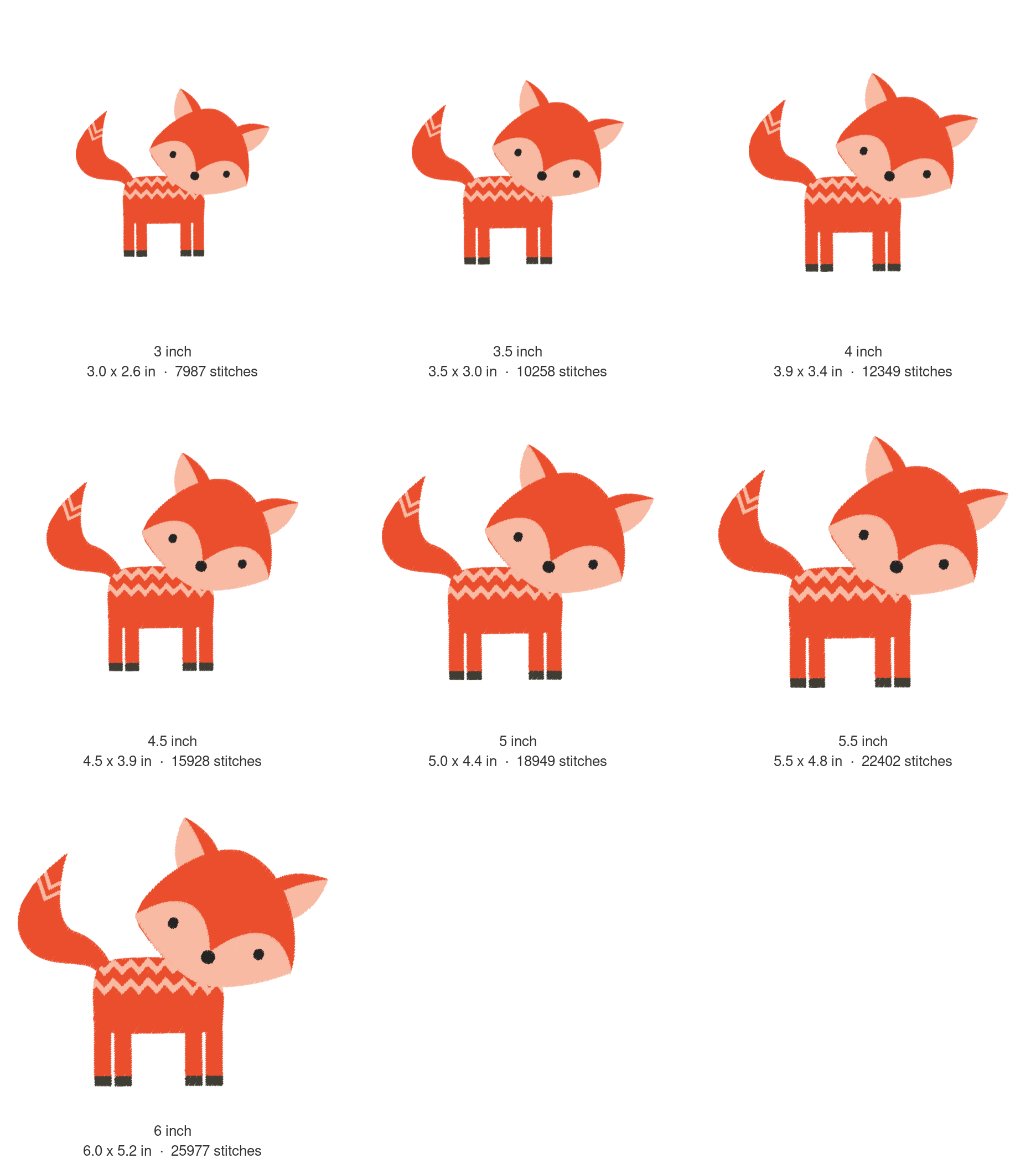 Woodland Fox Machine Embroidery Design — size guide